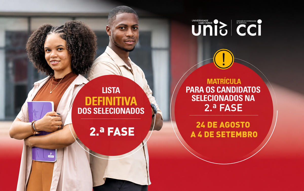 Uni-CV publica lista definitiva dos selecionados da 2.ª fase; matrículas começam a 24 de agosto