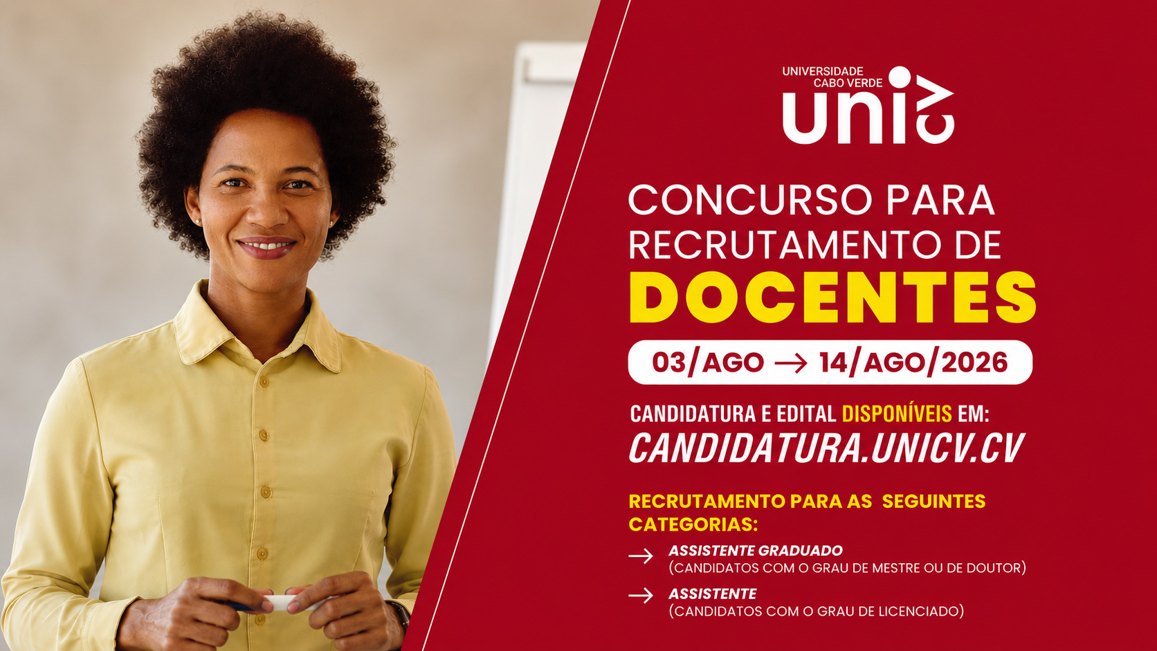 Uni-CV abre concurso público para recrutamento de docentes para ano letivo 2026/2027