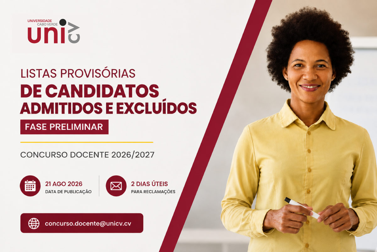 Concurso Docente 2026/2027: Uni-CV publica listas provisórias de candidatos admitidos e excluídos