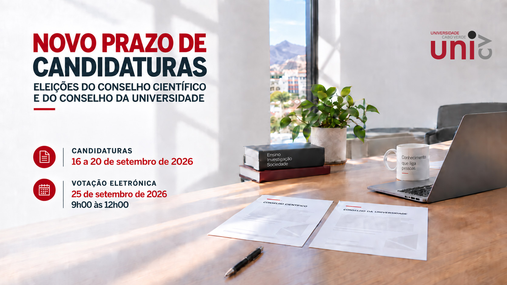 Uni-CV abre novo prazo de candidaturas para eleições do Conselho Científico e do Conselho da Universidade