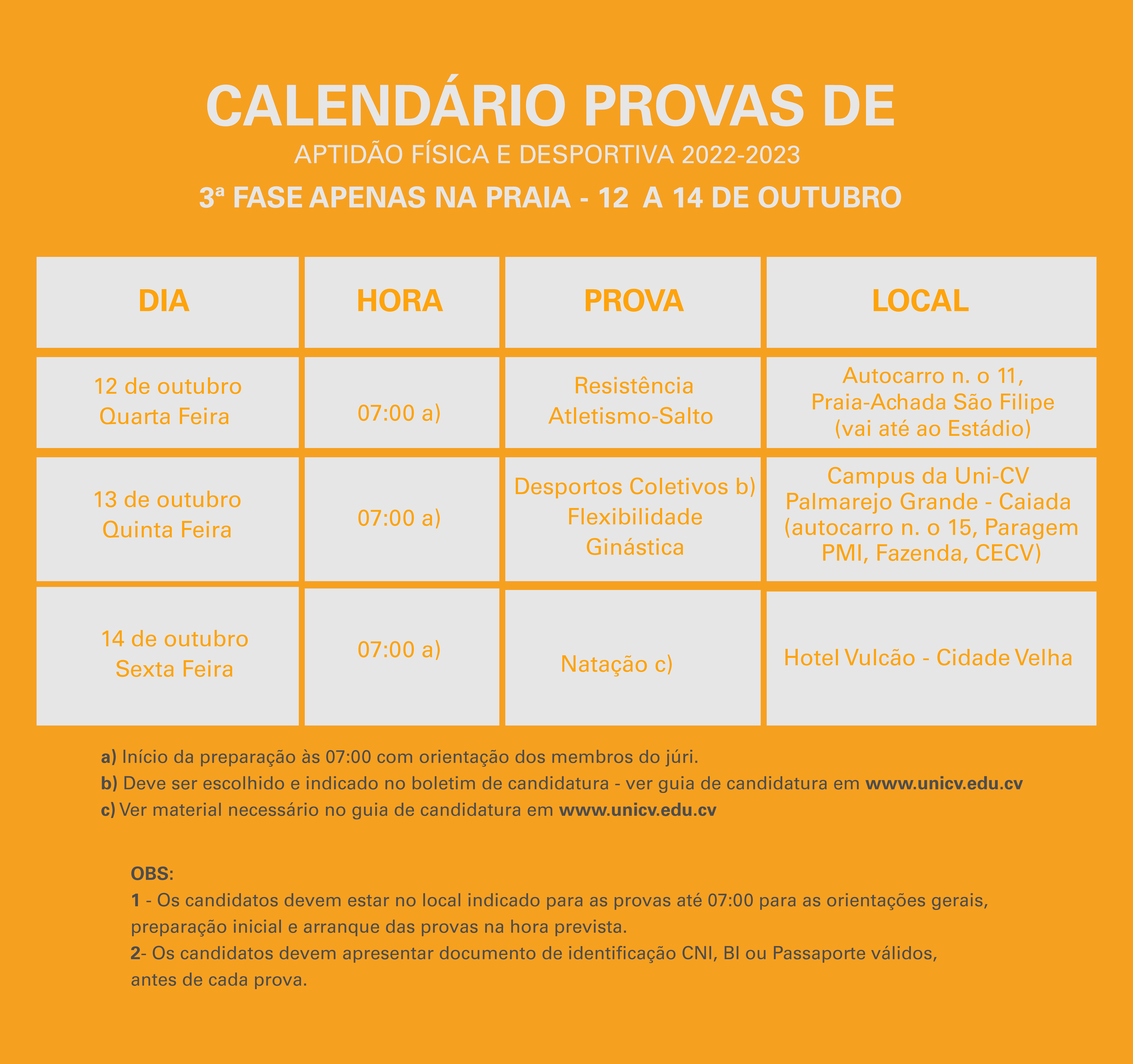 3 fase calendario Prova de aptidão faed